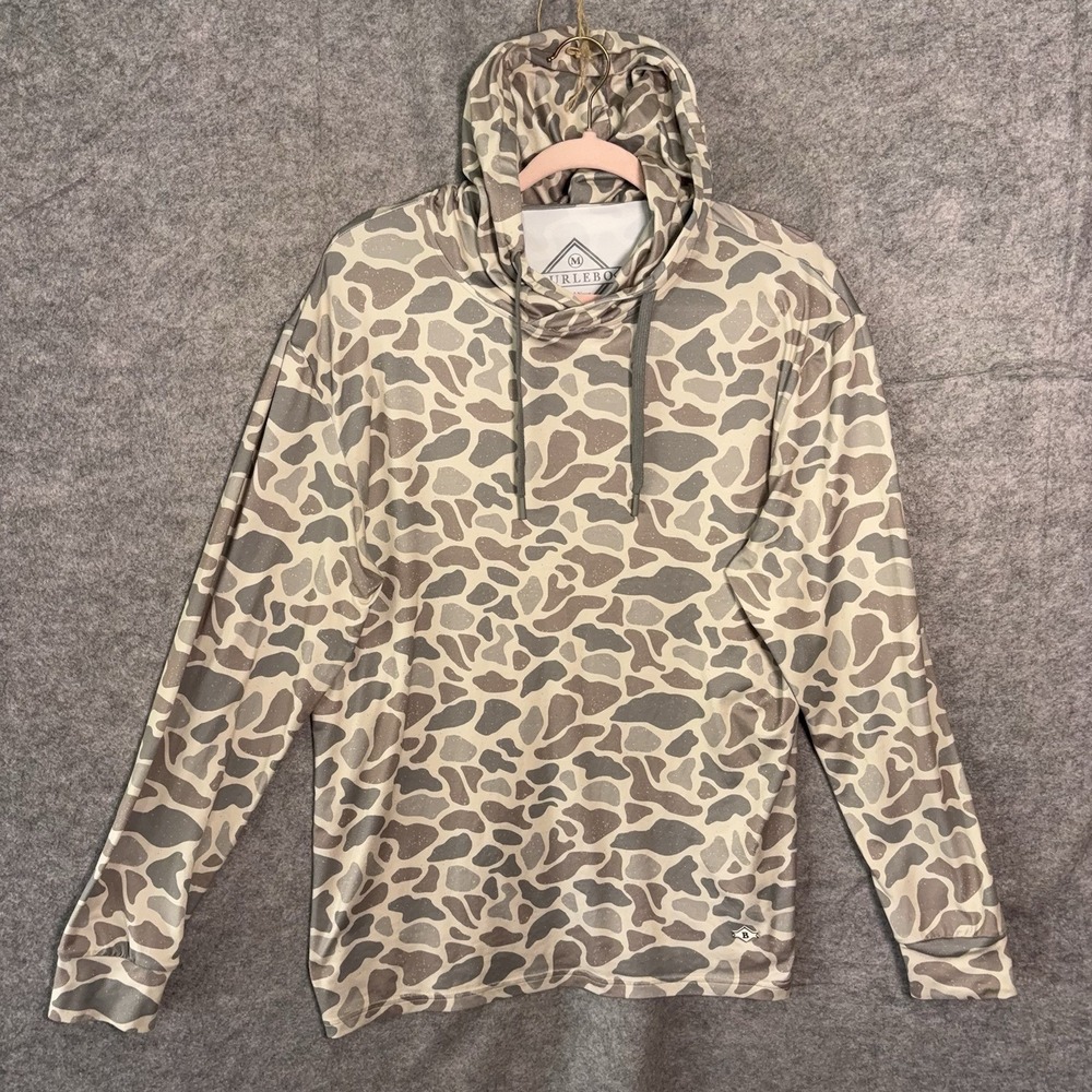 Burlebo Camo Hoodie Mens Sz M Brown Gray Camo Lightweight Stretch